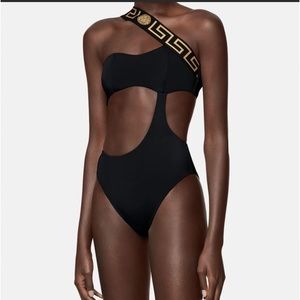 NWT Versace La Greca Logo One Piece cut out Swim Suit size M